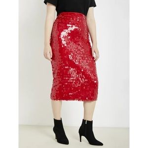 NWT ELOQUII Women's Plus Size Red Sequin Skirt  (size 14)